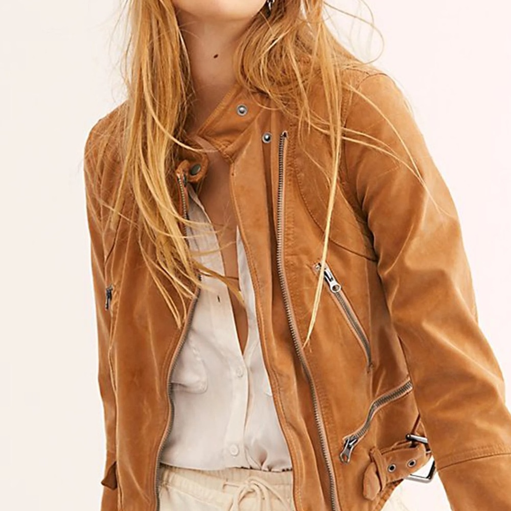 Free People Fenix Camel Vegan Suede Leather Jacket